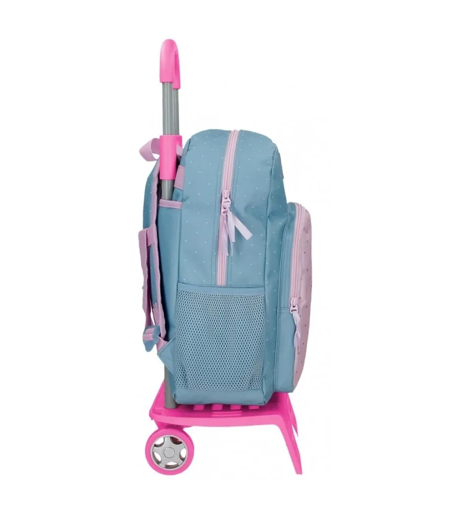 Mochila Escolar Roll Road Peace con carro 40 cm azul, rosa