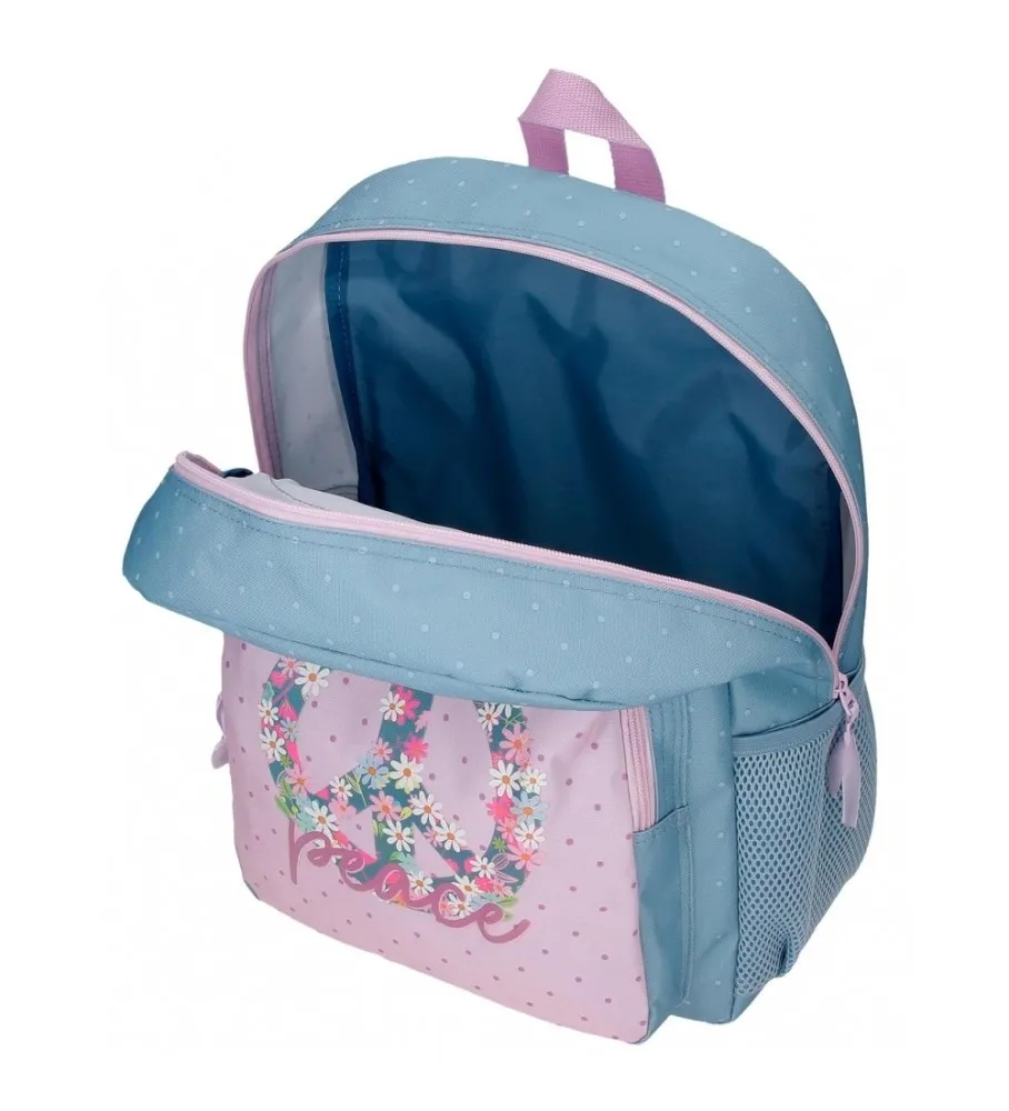 Mochila Escolar Roll Road Peace con carro 40 cm azul, rosa