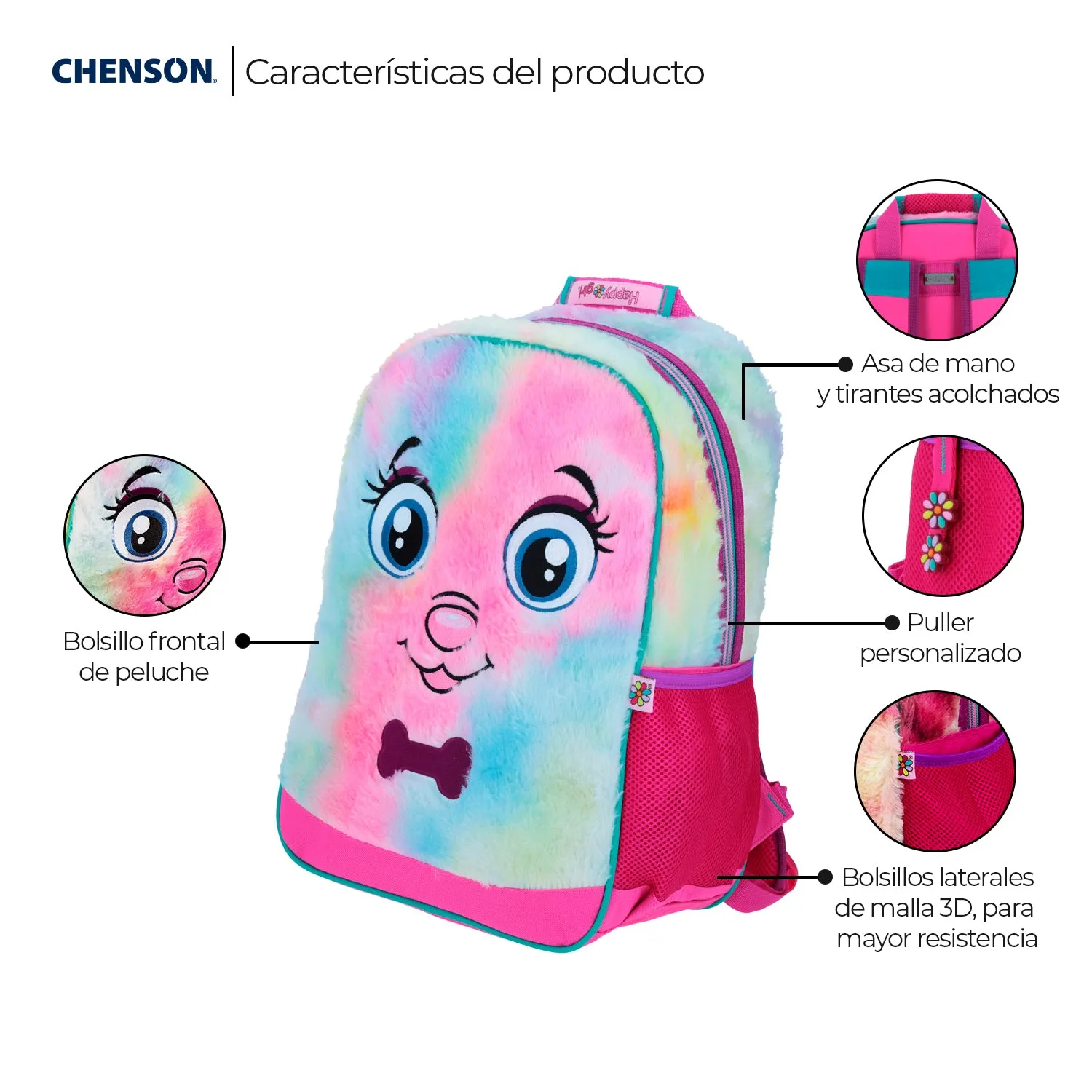 Mochila grande Rosa HAPPY GIRL Porta tablet.