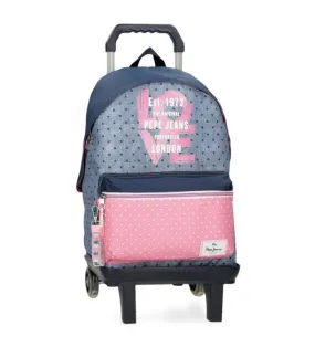 Mochila Noni denim 42 cm con carro azul