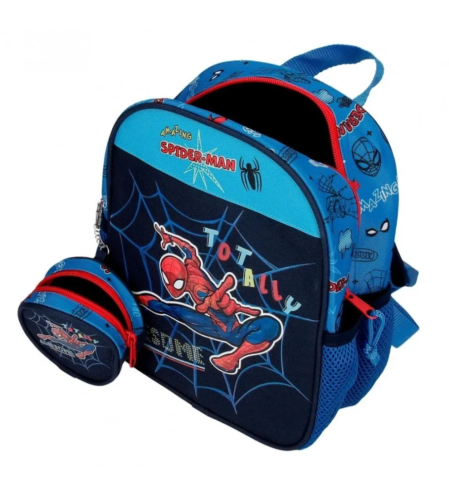 Mochila Preescolar Spiderman Totally awesome con carro azul