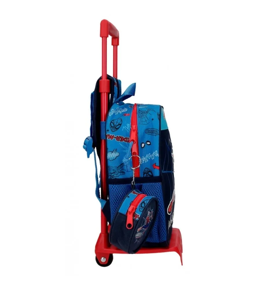 Mochila Preescolar Spiderman Totally awesome con carro azul