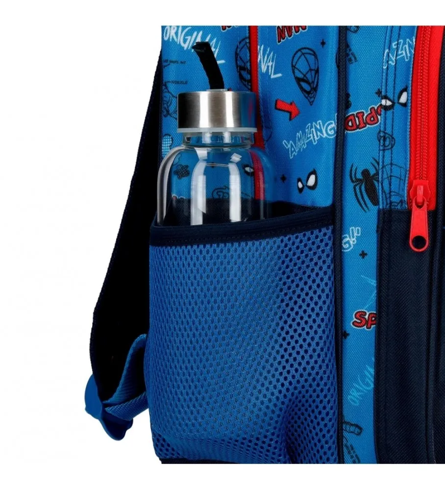 Mochila Preescolar Spiderman Totally awesome con carro azul