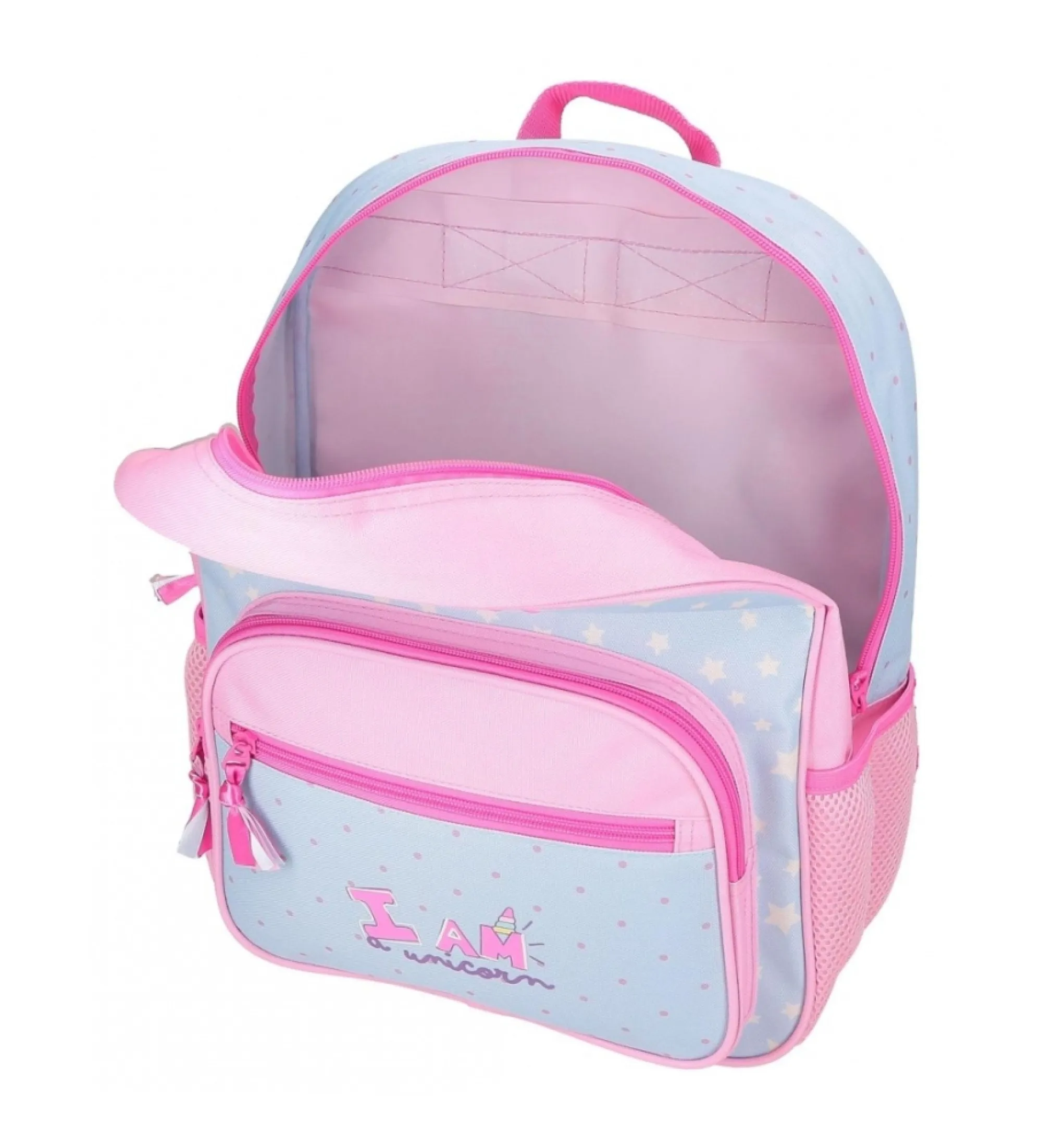 Mochila Roll Road I am a unicorn 38 cm con carro azul