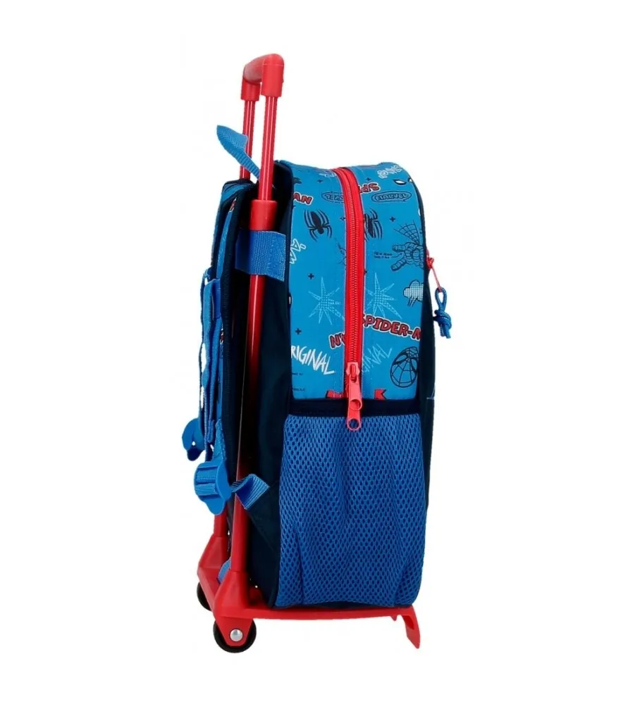 Mochila Spiderman Totally awesome 33cm con carro azul