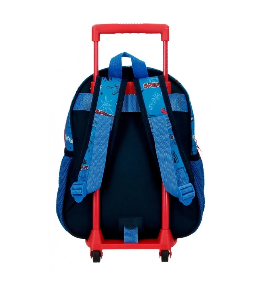 Mochila Spiderman Totally awesome 33cm con carro azul