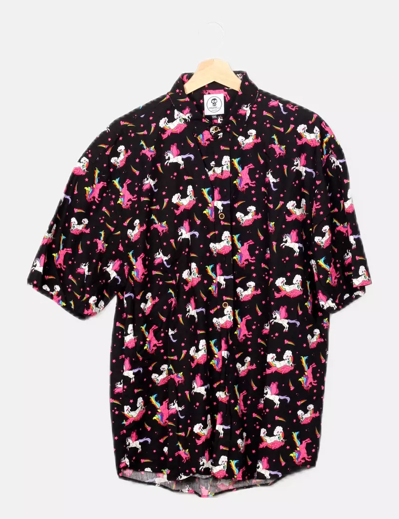 Mumy room Camisa negra print unicornios