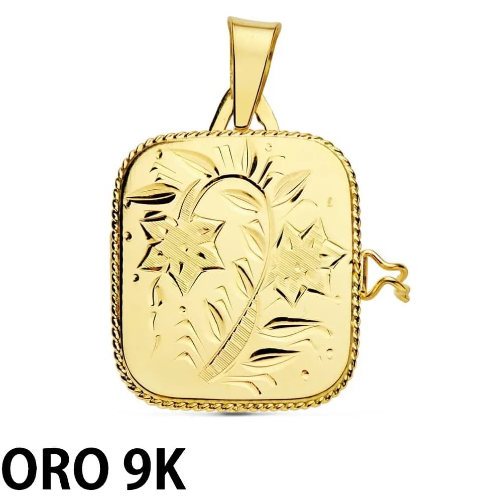 Oro 9k colgante guardapelo rectangular