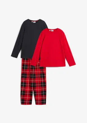 Pantalón de pijama con dos camisetas  (set de 3 piezas) Rojo-negro-blanco de cuadros