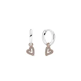 Pendientes de Aro en plata de ley y con un recubrimiento en oro rosa de 14k Corazón A Mano Alzada Brillante