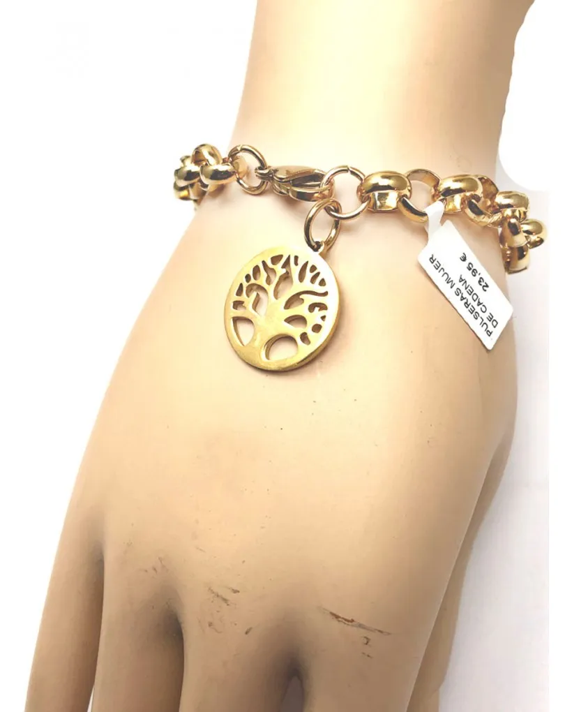 PULSERAS MUJER DE CADENA DORADA Y ARBOL DE LA VIDA