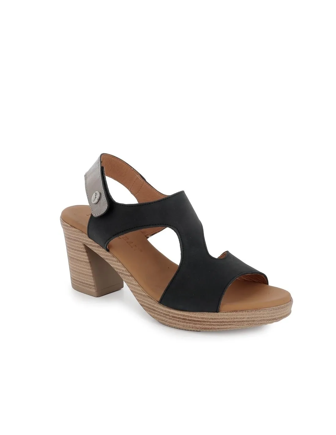 Sandalia piel negro plantilla gel tacón alto mujer Paula urban