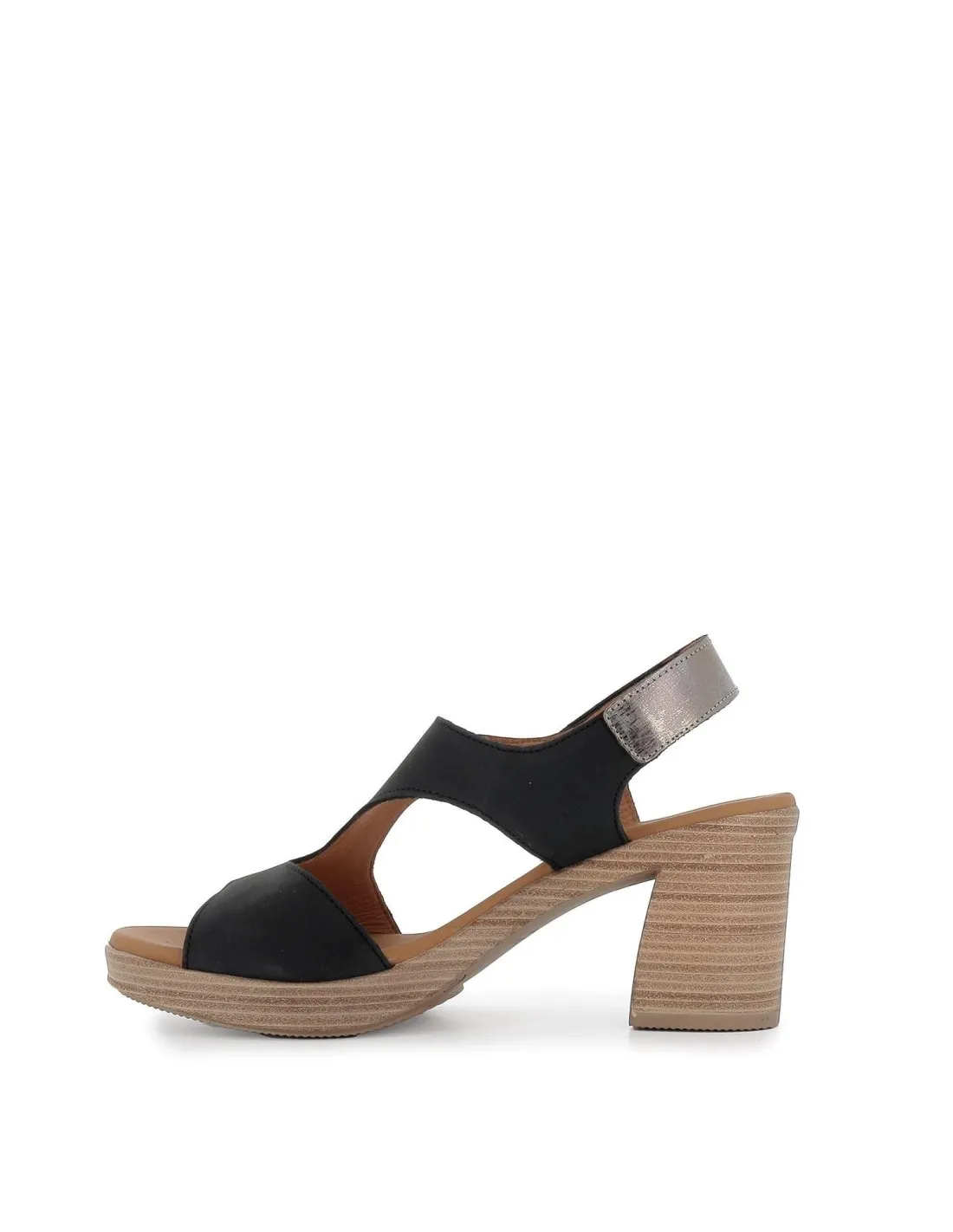 Sandalia piel negro plantilla gel tacón alto mujer Paula urban