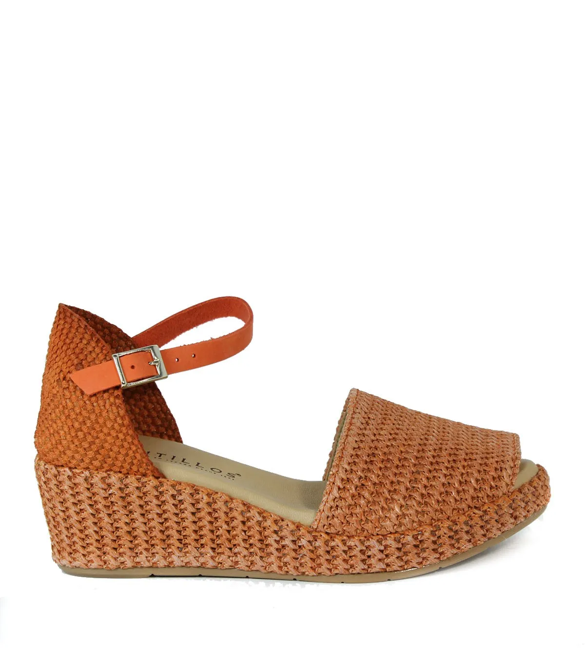 SANDALIAS DE CUÑA DE RAFIA NARANJA PITILLOS 5501