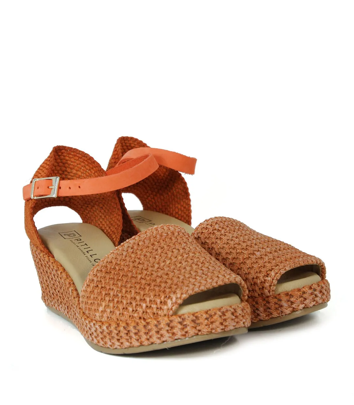 SANDALIAS DE CUÑA DE RAFIA NARANJA PITILLOS 5501