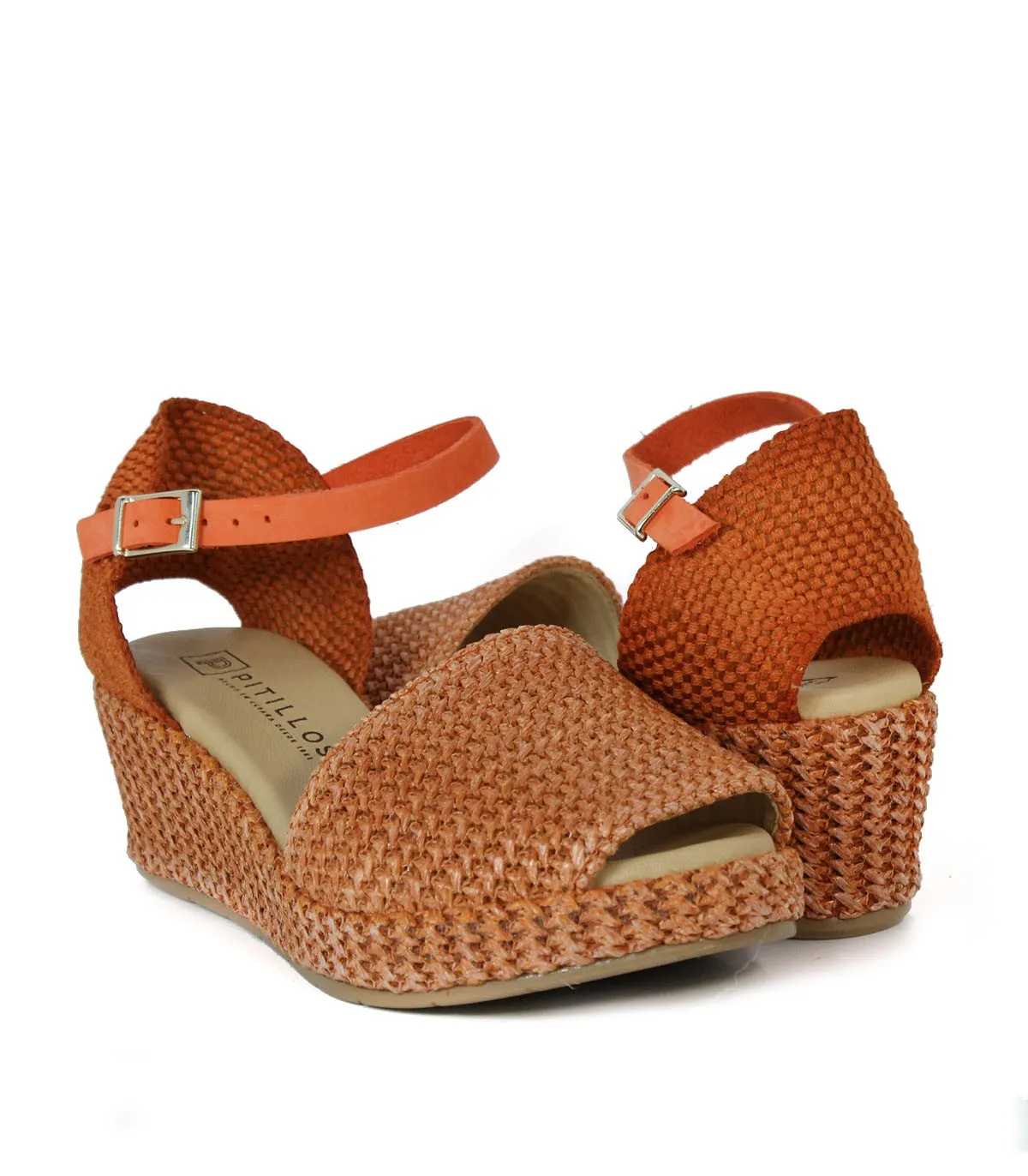 SANDALIAS DE CUÑA DE RAFIA NARANJA PITILLOS 5501