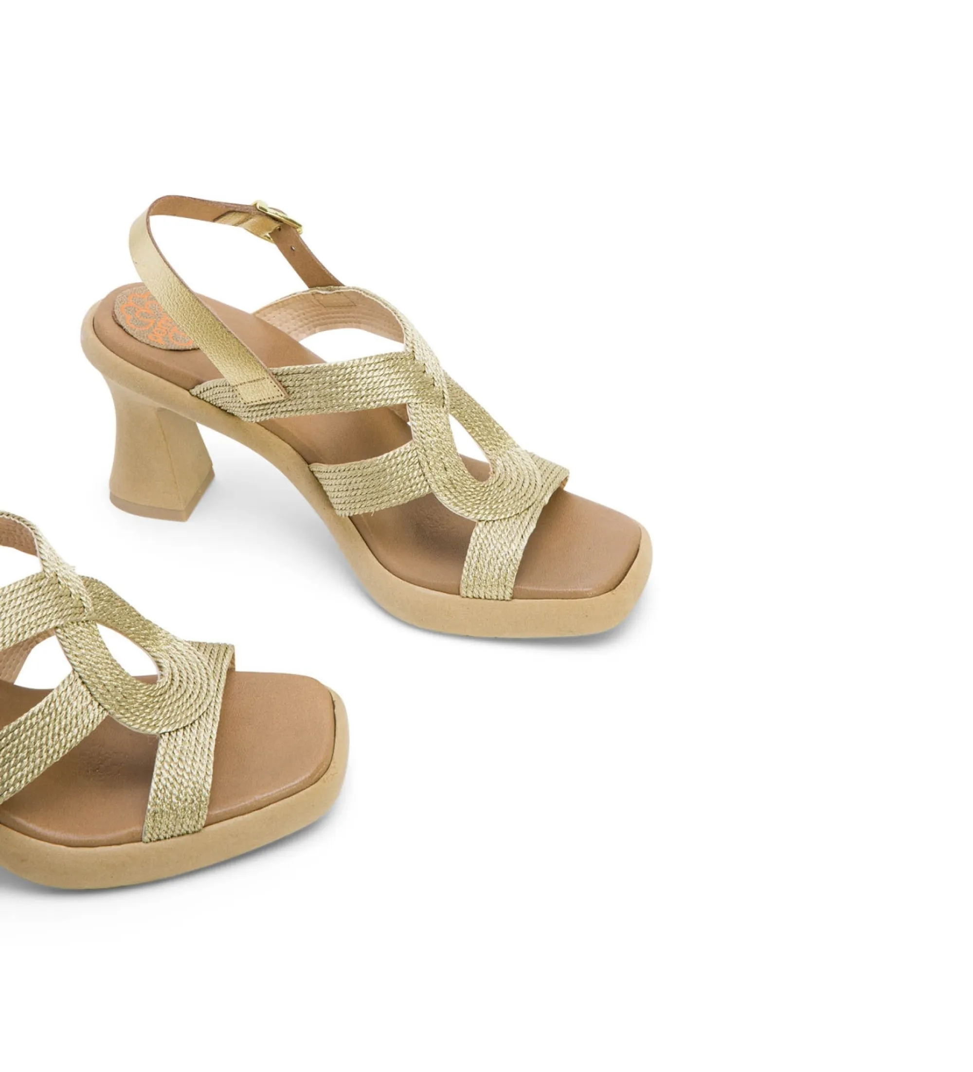 Sandalias de Piel Lada dorado -Altura tacón 9cm-