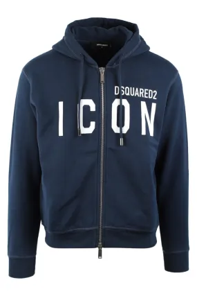 Sudadera azul oscuro con capucha y cremallera doble logo icon