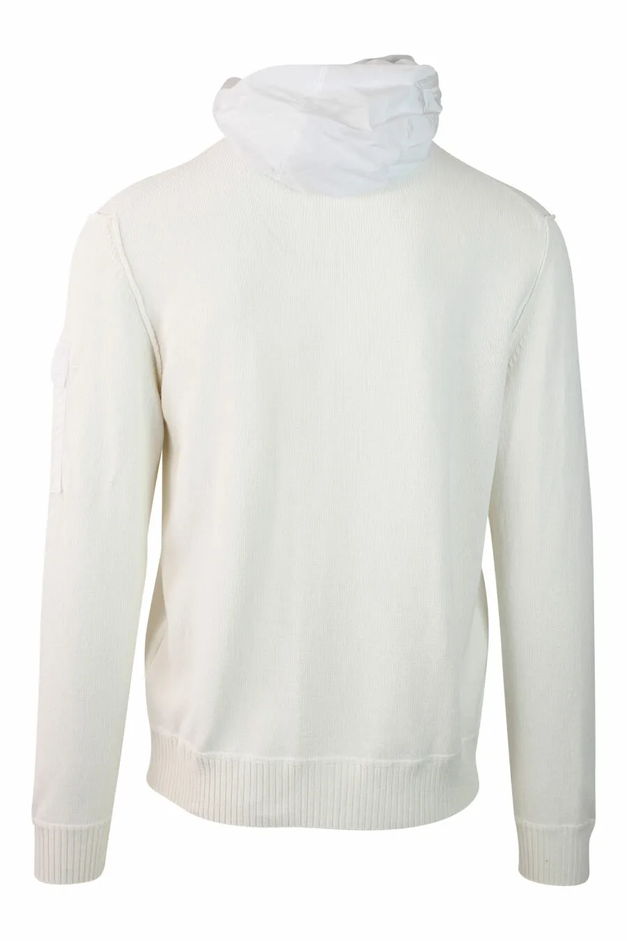 Sudadera blanca con capucha con cremallera y minilogo circular