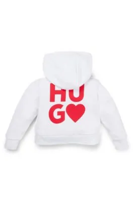 Sudadera con capucha y cremallera para niños en mezcla de algodón con detalles de logo