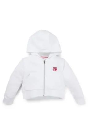 Sudadera con capucha y cremallera para niños en mezcla de algodón con detalles de logo