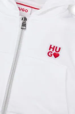 Sudadera con capucha y cremallera para niños en mezcla de algodón con detalles de logo