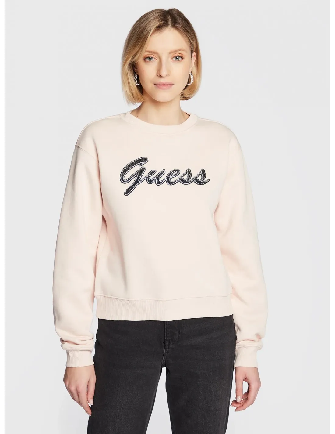 Sudadera logotipo frontal pedrería de Guess