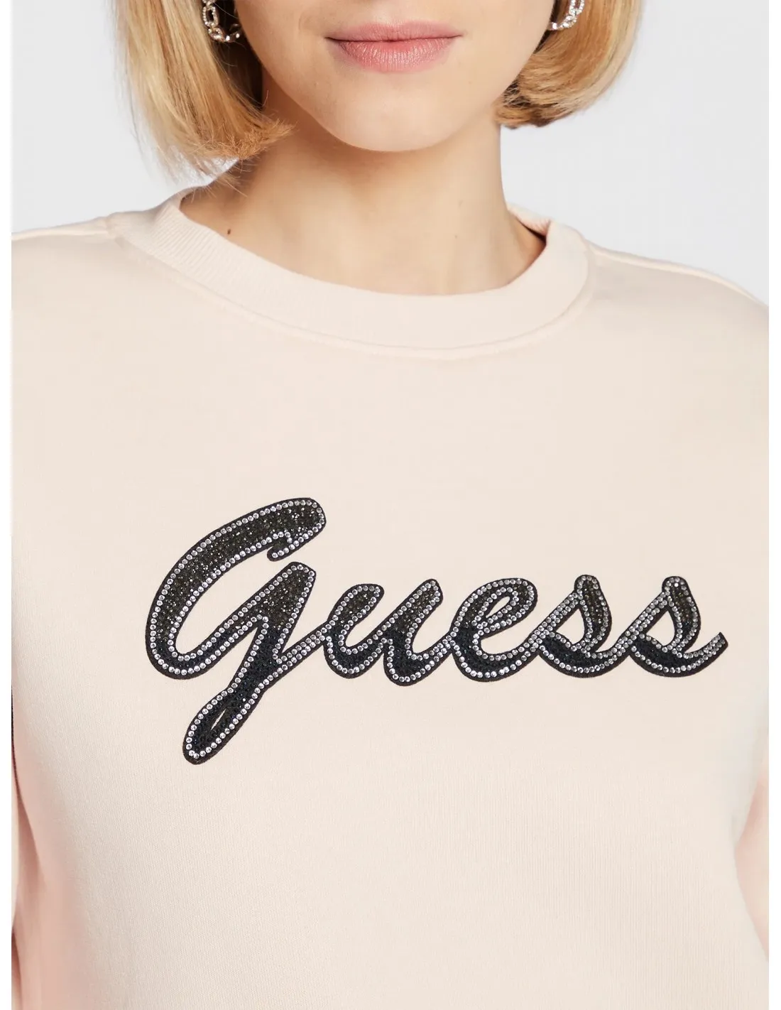 Sudadera logotipo frontal pedrería de Guess