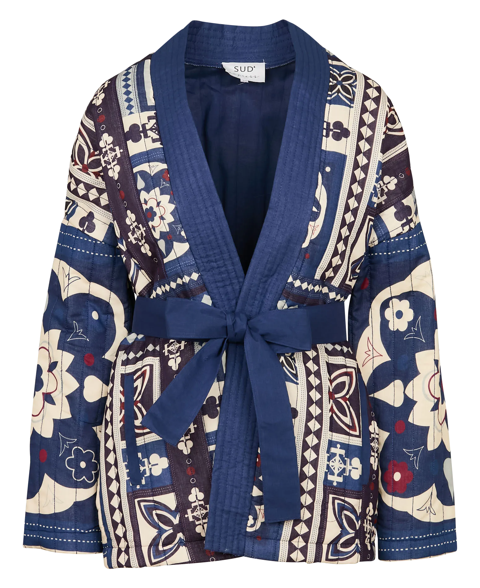 VANELI - Chaqueta recta de algodón estampado en azul