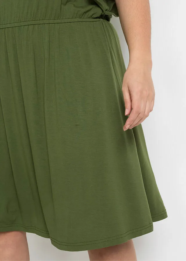 Vestido de punto con mangas de volantes Verde caqui oscuro