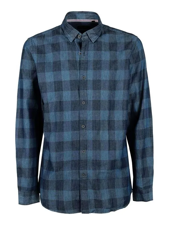 Warren Webber Camisa de hombre de cuadros con efecto jeans