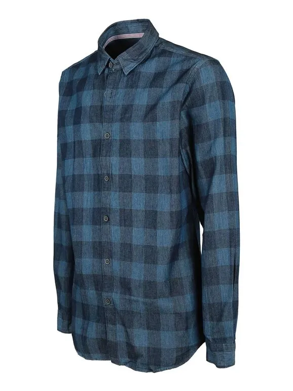 Warren Webber Camisa de hombre de cuadros con efecto jeans