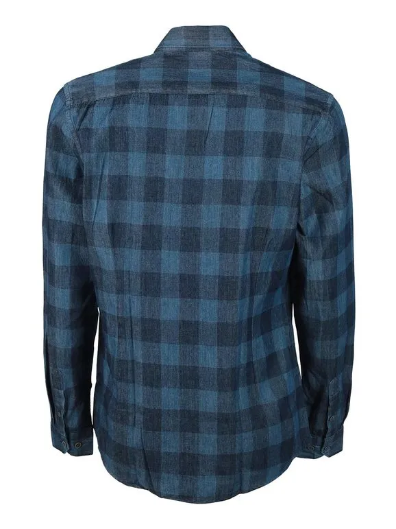 Warren Webber Camisa de hombre de cuadros con efecto jeans