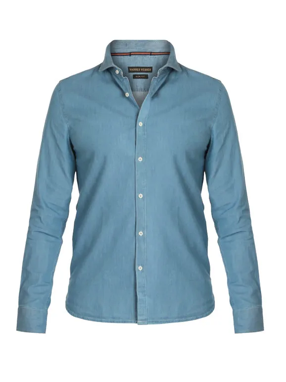 Warren Webber Camisa de hombre slim fit en algodón efecto jeans