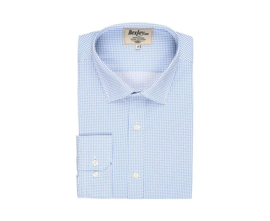 White printed shirt - blue patterns - Straight collar - THOMASSIN