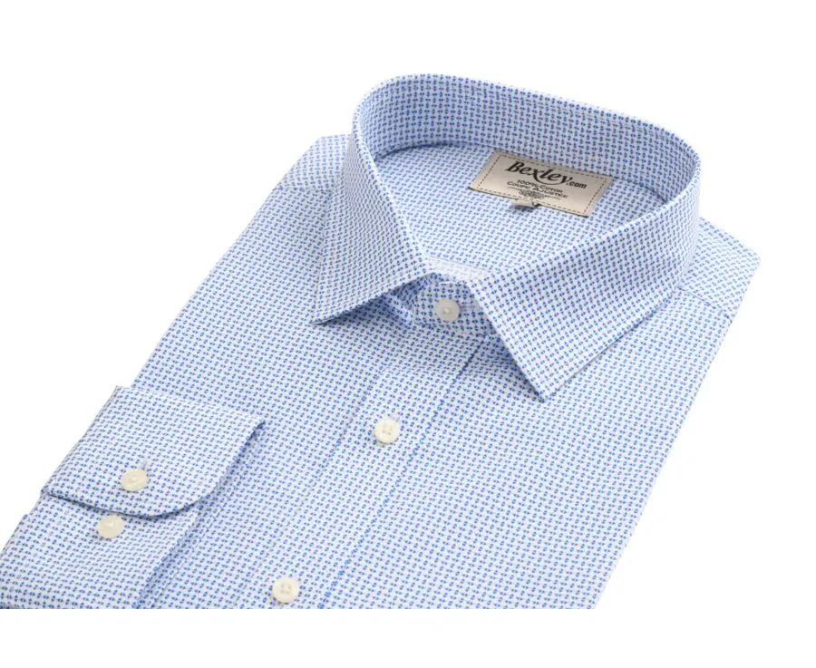 White printed shirt - blue patterns - Straight collar - THOMASSIN