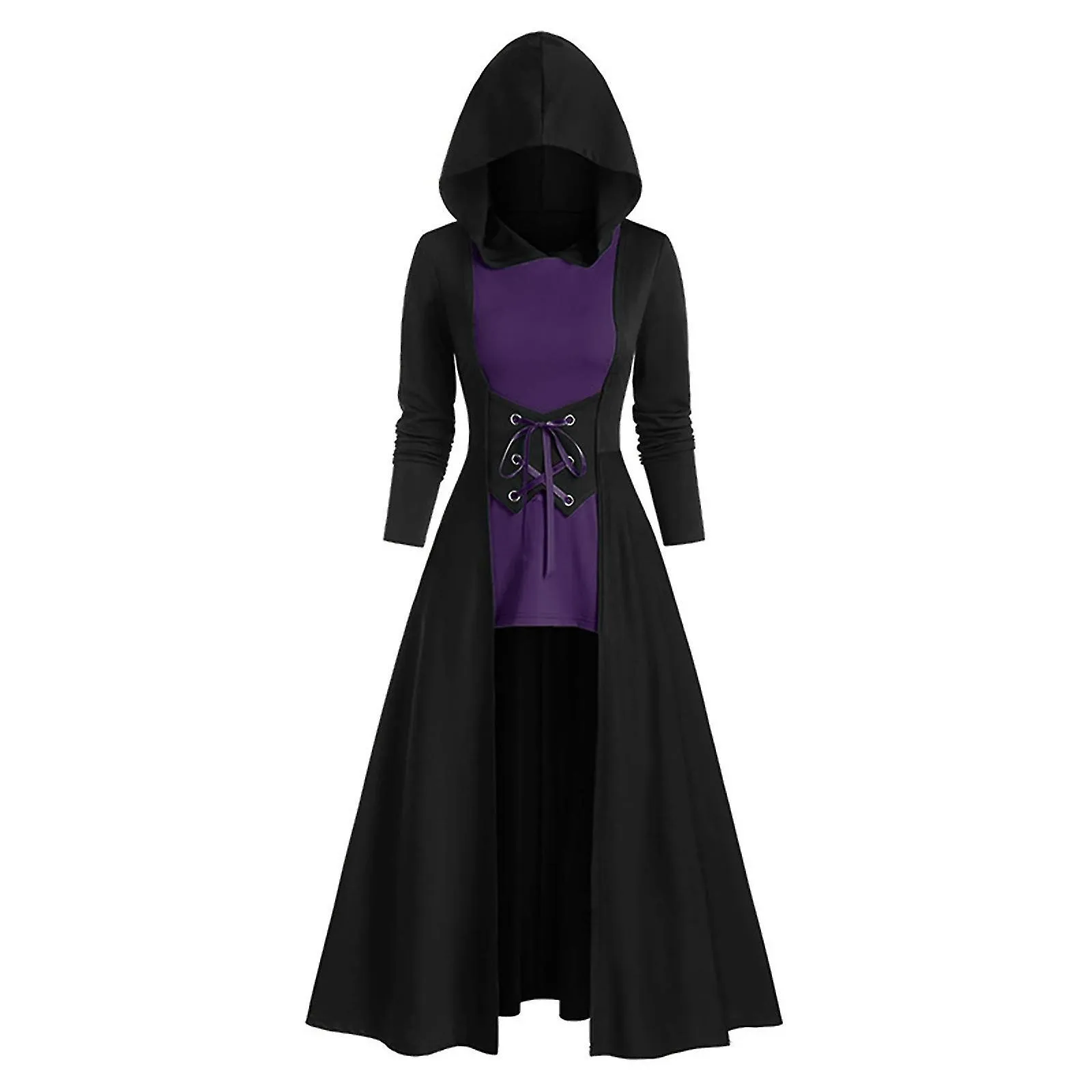 Women's Mid-length Clashing Cape Dress Cosplay Lace-up Long Sleeve Women's Dress #dark Green