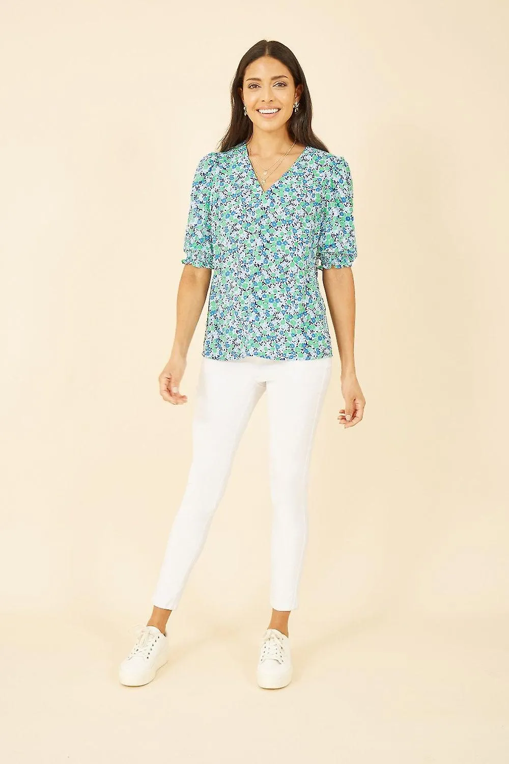 Women's Yumi Green Ditsy Print Puff Sleeve Top