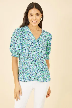 Women's Yumi Green Ditsy Print Puff Sleeve Top