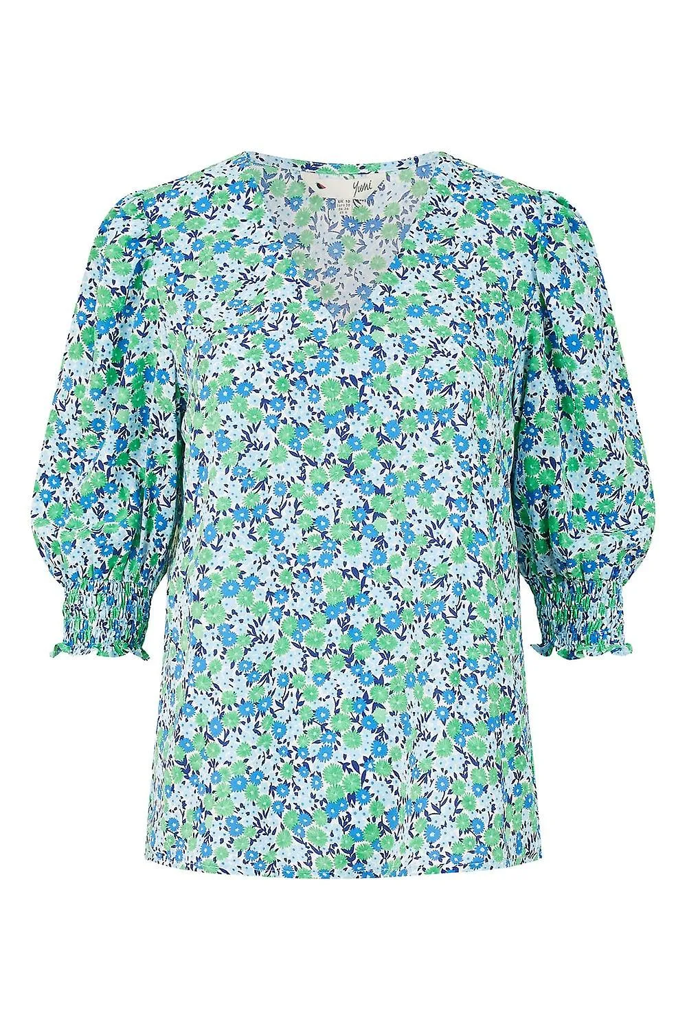 Women's Yumi Green Ditsy Print Puff Sleeve Top