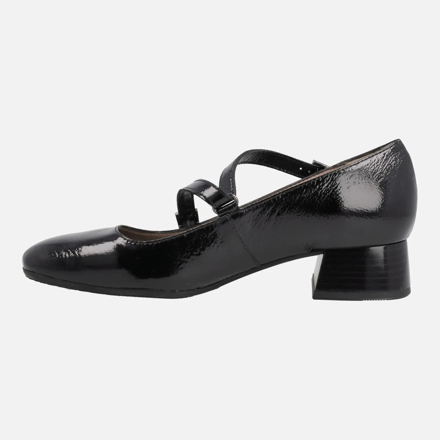 Zapatos de tacón estilo Mary jane en charol negro con puntera cuadrada