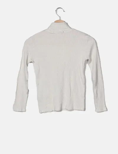 Zara Jersey canalé blanco cuello vuelto