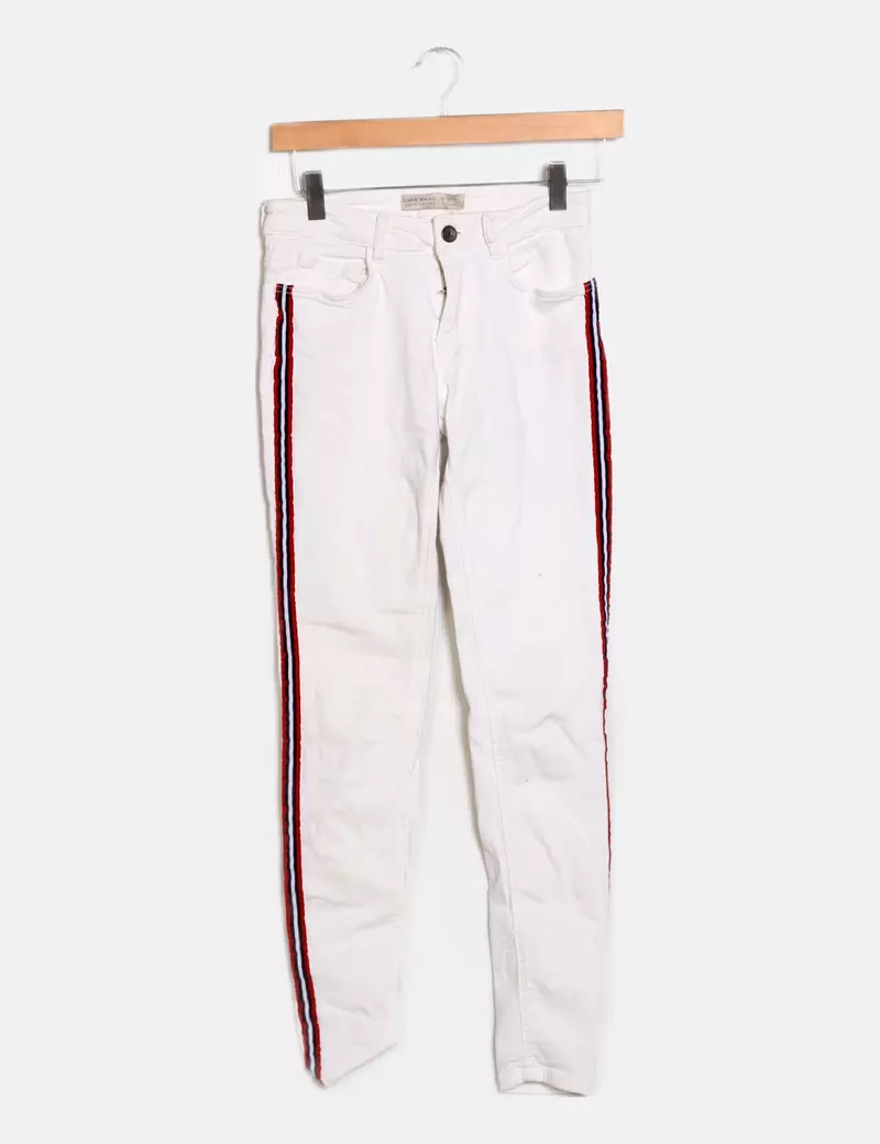 Zara Pantalón blanco bicolor